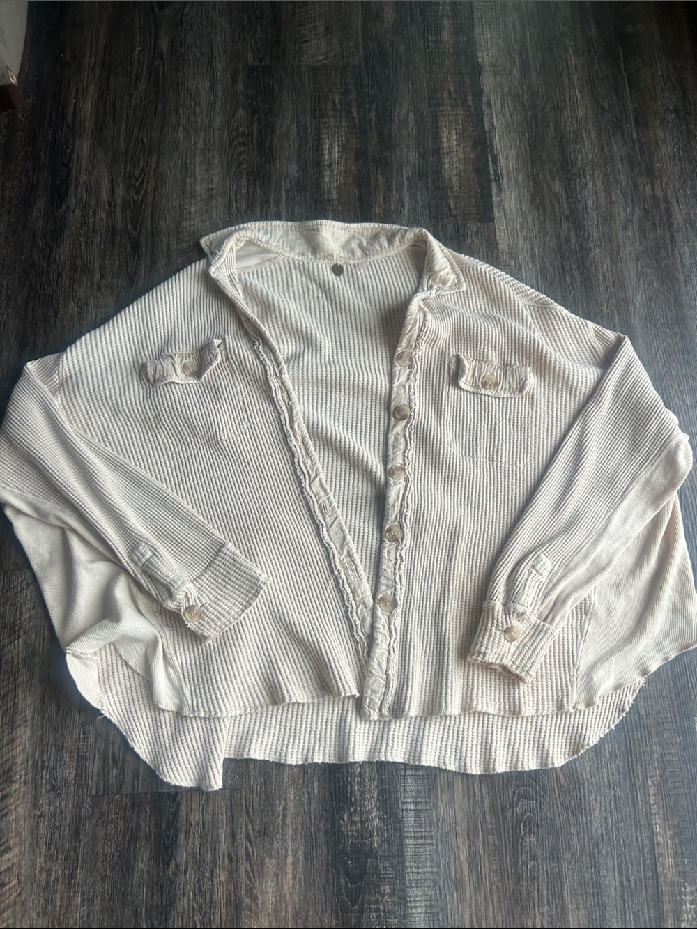 Free People Cream Waffle Knit Button-Front Cardigan